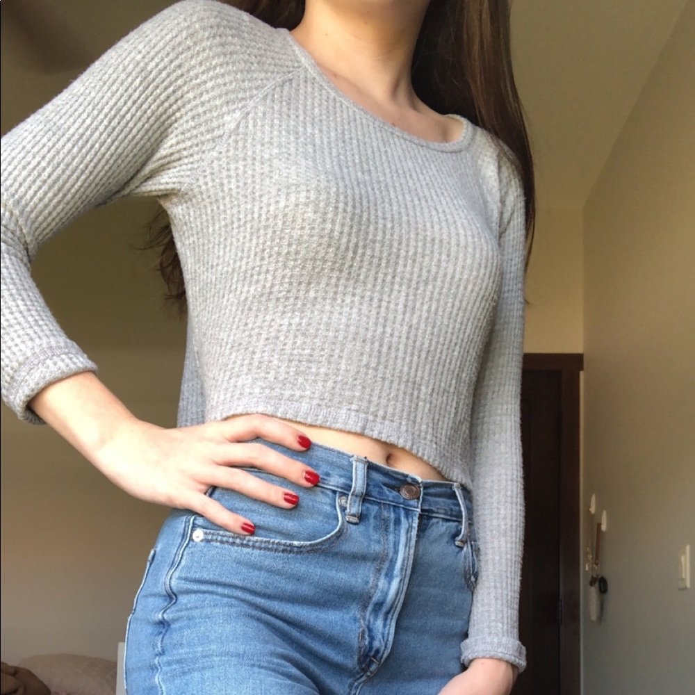 grey long-sleeve crop top from pacsun